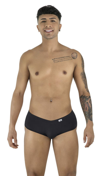 CandyMan 99943 black trunks featuring a low-rise fit, smooth fabric, and a small branded tag on the front hip.