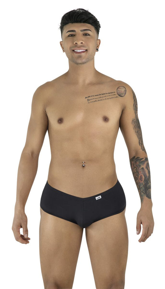 CandyMan 99943 black trunks featuring a low-rise fit, smooth fabric, and a small branded tag on the front hip.