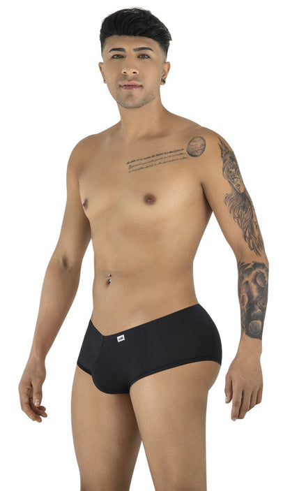 CandyMan 99943 black trunks featuring a low-rise, form-fitting cut and a small logo tag on the front waistband.
