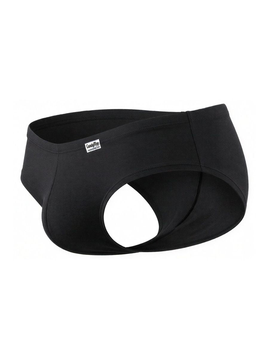Black CandyMan 99943 trunks featuring an open-back design with a side label on a white background.