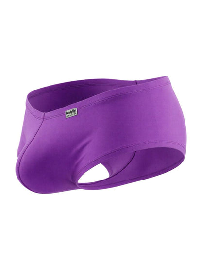 CandyMan 99943 orchid purple trunks with a contoured front pouch and low-rise cut on a white background.