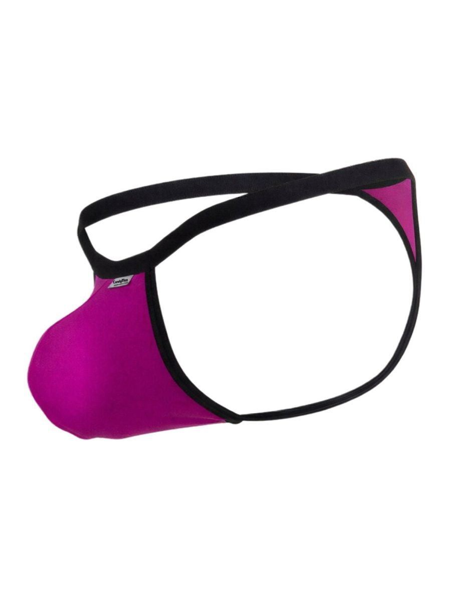 CandyMan 99948 magenta thong with a contoured pouch, thin black elastic waistband, and minimalist open-side design.