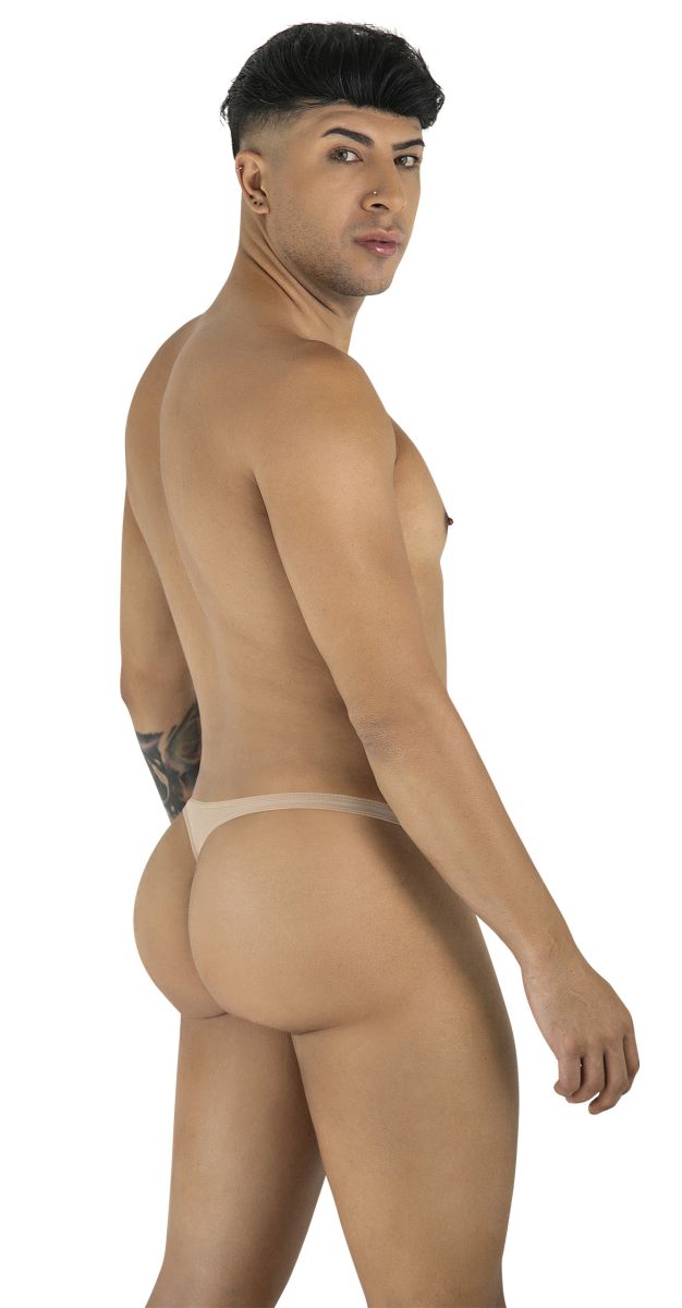 A man wears a beige CandyMan 99954 mesh thong, shown from a side-back profile.