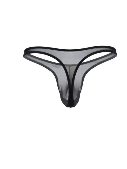CandyMan black mesh thong with a minimalist design, thin waistband, and sheer fabric construction.