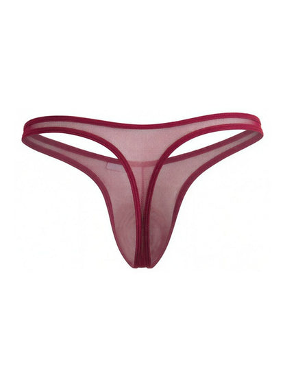 CandyMan burgundy thong in sheer, lightweight mesh fabric with a minimalist, contoured cut.