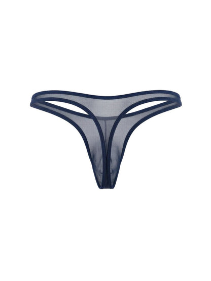 CandyMan 99954 navy blue thong made of sheer mesh fabric with thin elastic trim.