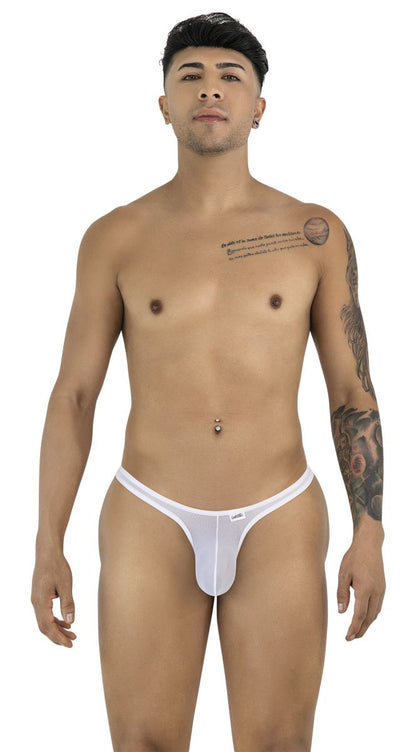 White CandyMan 99954 thong in sheer mesh fabric with a thin waistband and minimalist pouch design.