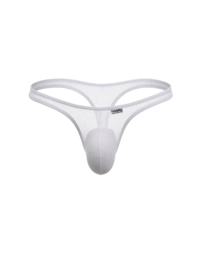 White CandyMan mesh thong with a contoured pouch and slim waistband.
