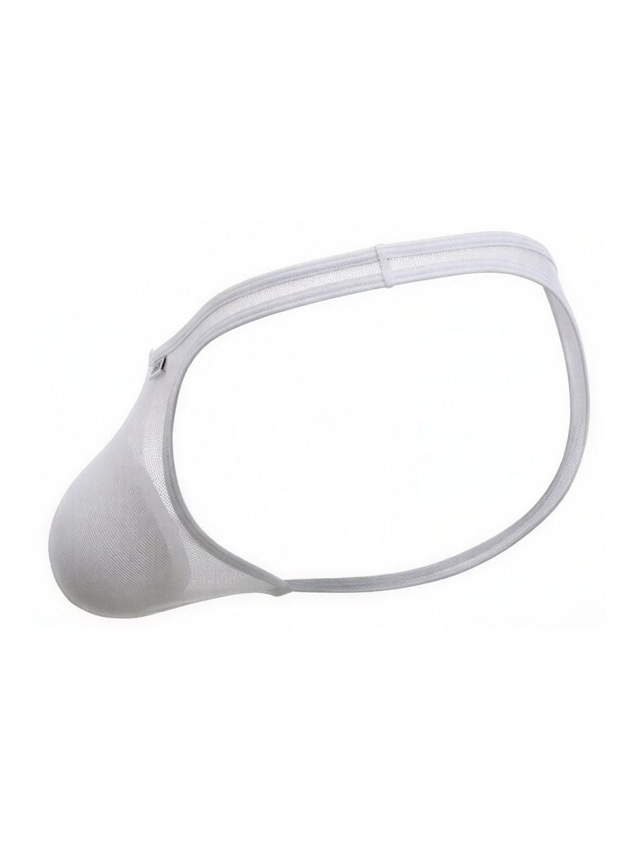 CandyMan white mesh thong featuring a contoured pouch design and thin waistband.