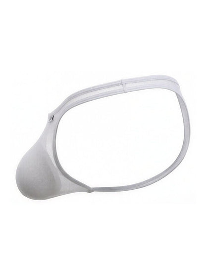 CandyMan white mesh thong featuring a contoured pouch design and thin waistband.