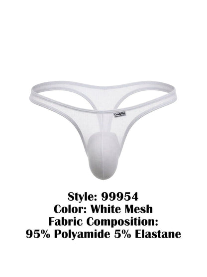 White CandyMan 99954 thong in sheer mesh fabric with a contoured pouch and thin waistband.