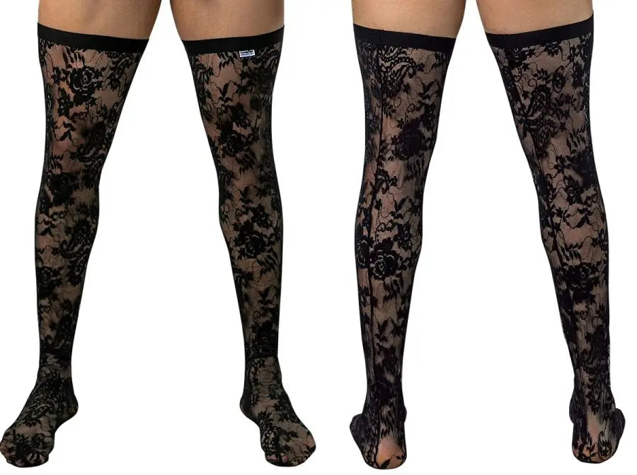 CandyMan 99968 Herrenunterwäsche verführerische Spitzen-Overknees Farbe Schwarz