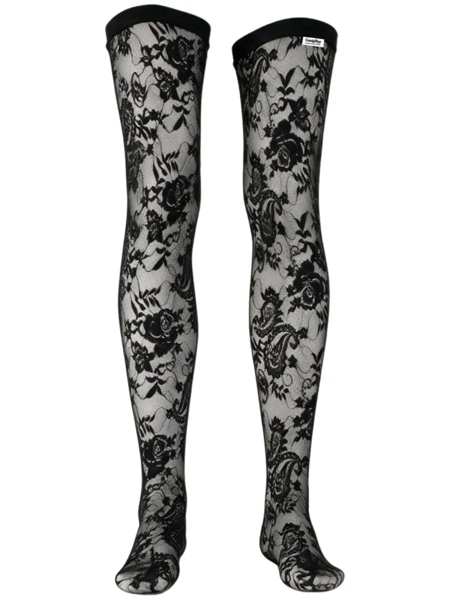 CandyMan 99968 Herrenunterwäsche verführerische Spitzen-Overknees Farbe Schwarz
