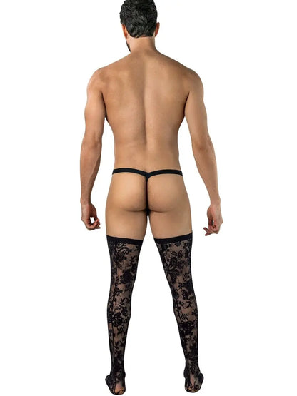 CandyMan 99968 Herrenunterwäsche verführerische Spitzen-Overknees Farbe Schwarz