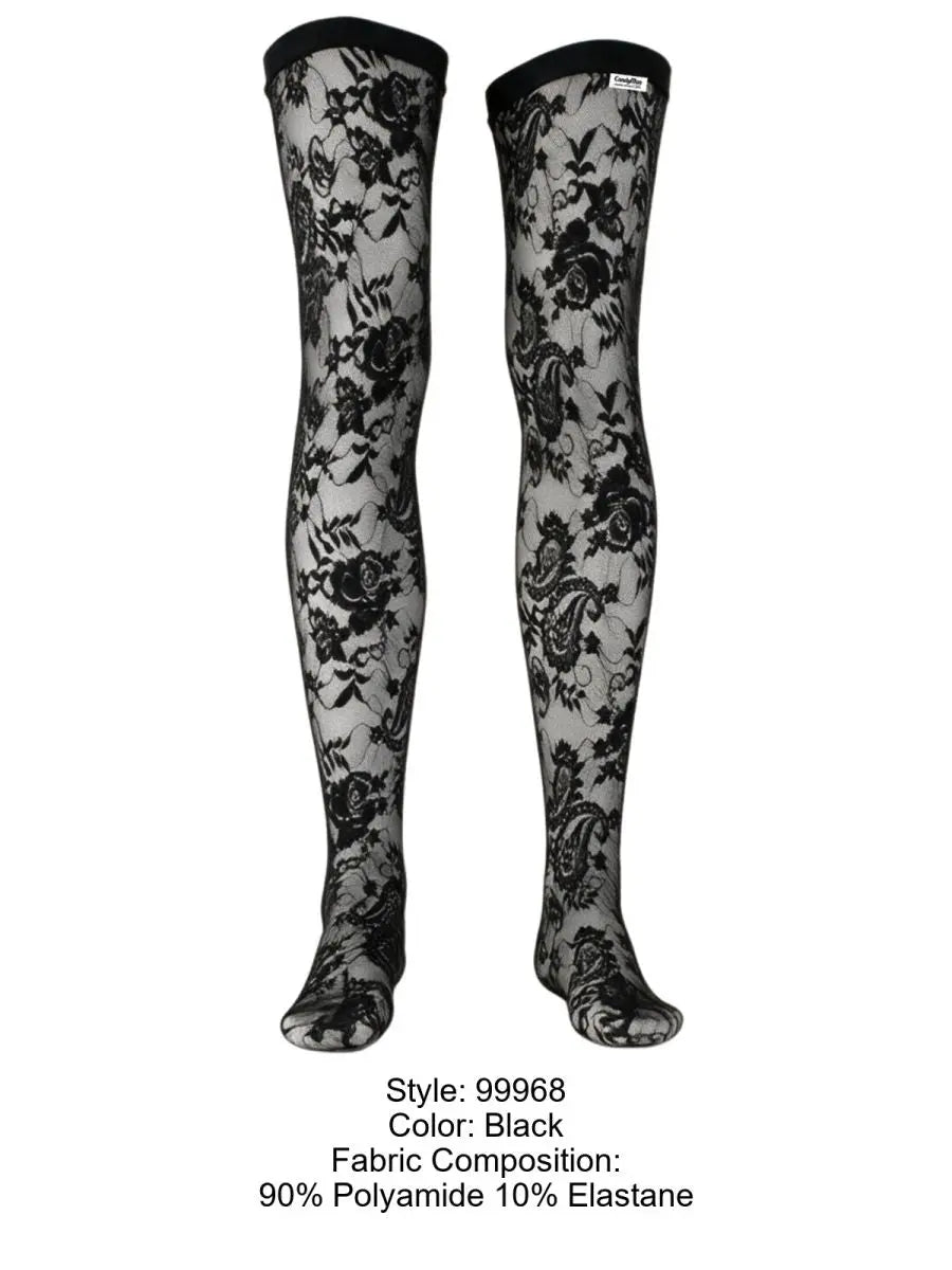 CandyMan 99968 Herrenunterwäsche verführerische Spitzen-Overknees Farbe Schwarz