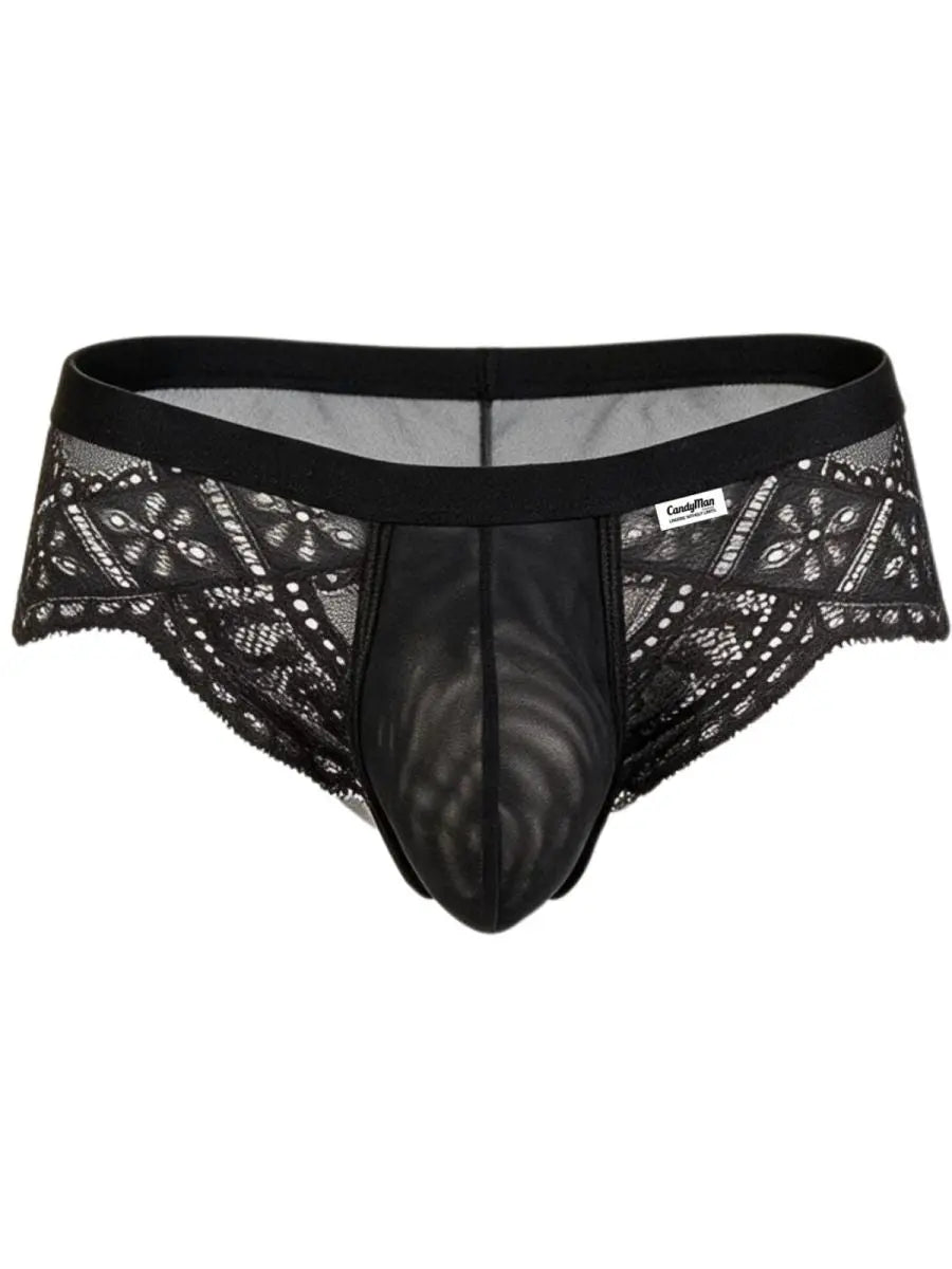 CandyMan 99970 Herrenunterwäsche Verführerischer Netz-Spitzen-Slip Farbe Schwarz