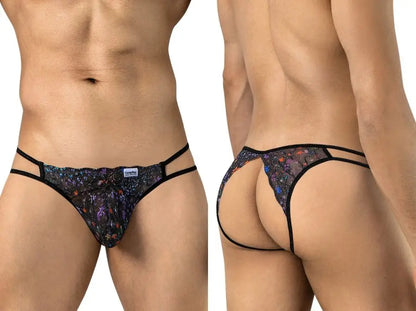 CandyMan 99977 Herrenunterwäsche verfüdherischer Jockstrap aus bedrucktem Netzstoff Farbe Schwarz