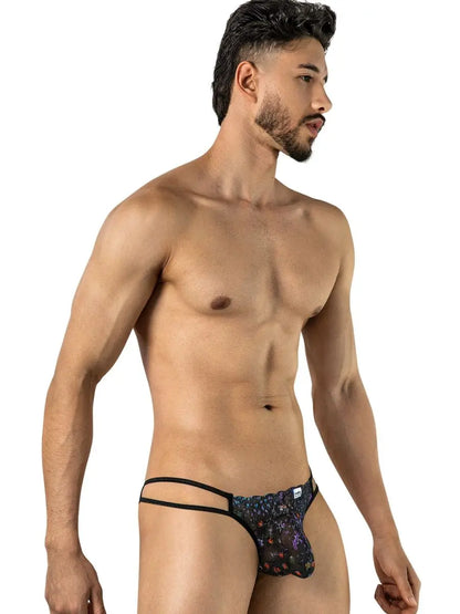 CandyMan 99977 Herrenunterwäsche verfüdherischer Jockstrap aus bedrucktem Netzstoff Farbe Schwarz