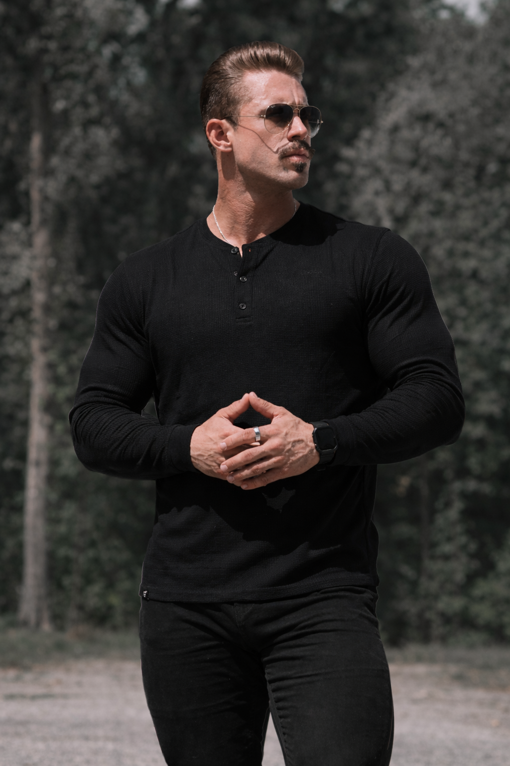 Jed North Men's Waffle Knit Henley Long Sleeve T-Shirt - Black