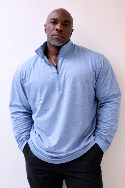 Jed North Men's Quarter-Zip Training Long Sleeve - Heather Blue