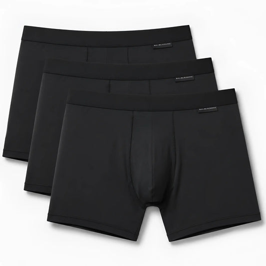 Malebasics classic tripack black men’s boxer briefs with smooth seamless design and elastic waistband