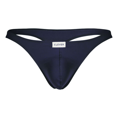 Navy blue clever 100007 thong with satin fabric and cutout details at waistband in australian latin 3pk collection