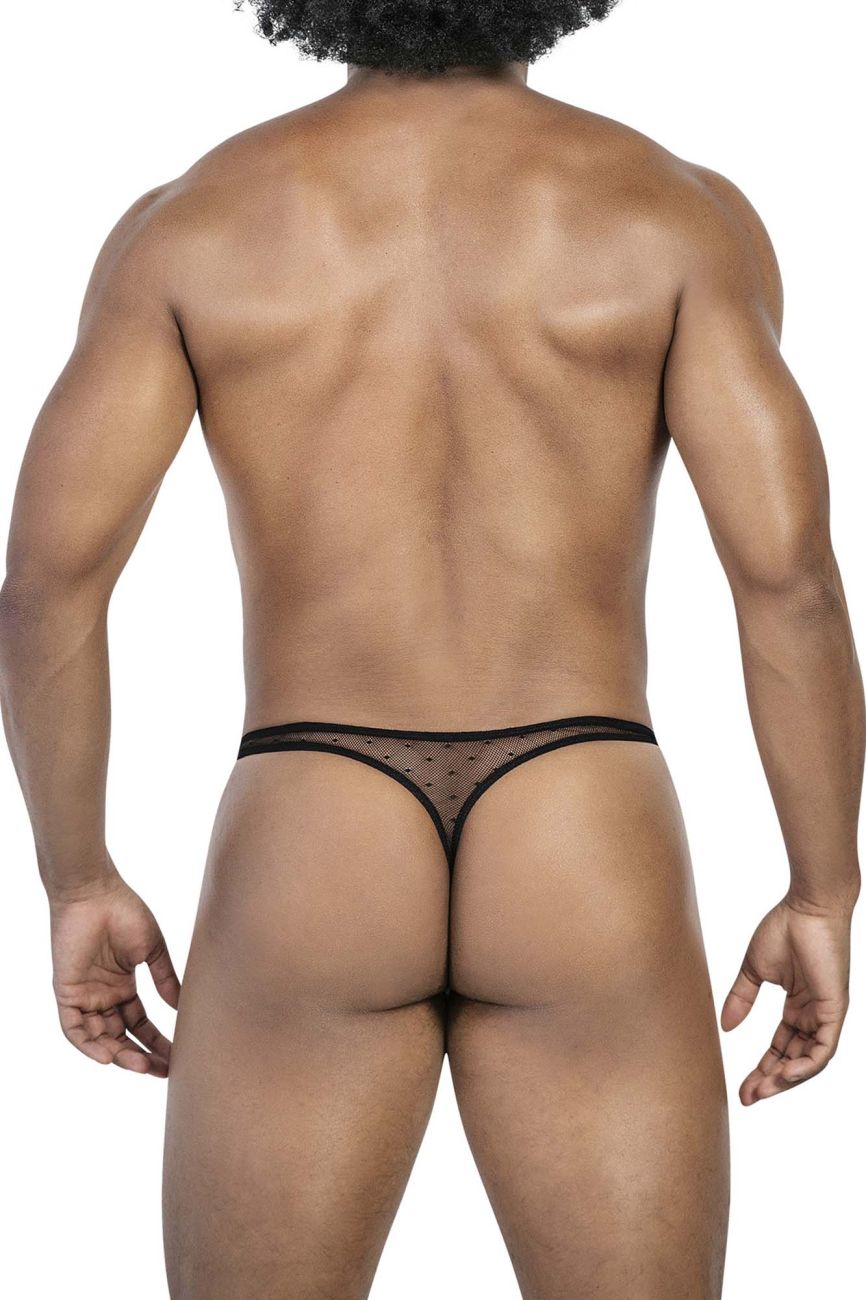 Black sheer mesh thong with delicate dotted pattern and thin elastic waistband from clever australian latin 3pk set