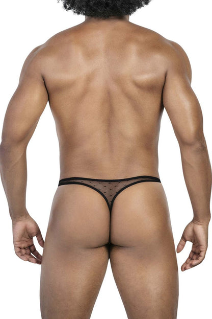 Black sheer mesh thong with delicate dotted pattern and thin elastic waistband from clever australian latin 3pk set