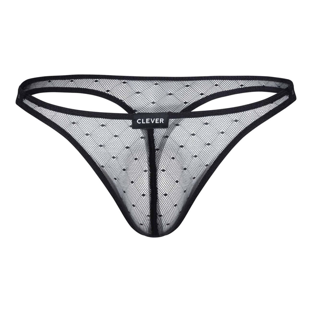 Black mesh thong with subtle pattern and reinforced trim from clever 100008 3pk australian latin thongs in black color