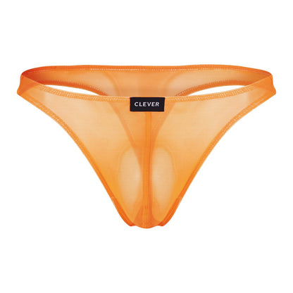 Orange sheer mesh thong with black clever brand label from clever 100008 3PK australian latin thongs set