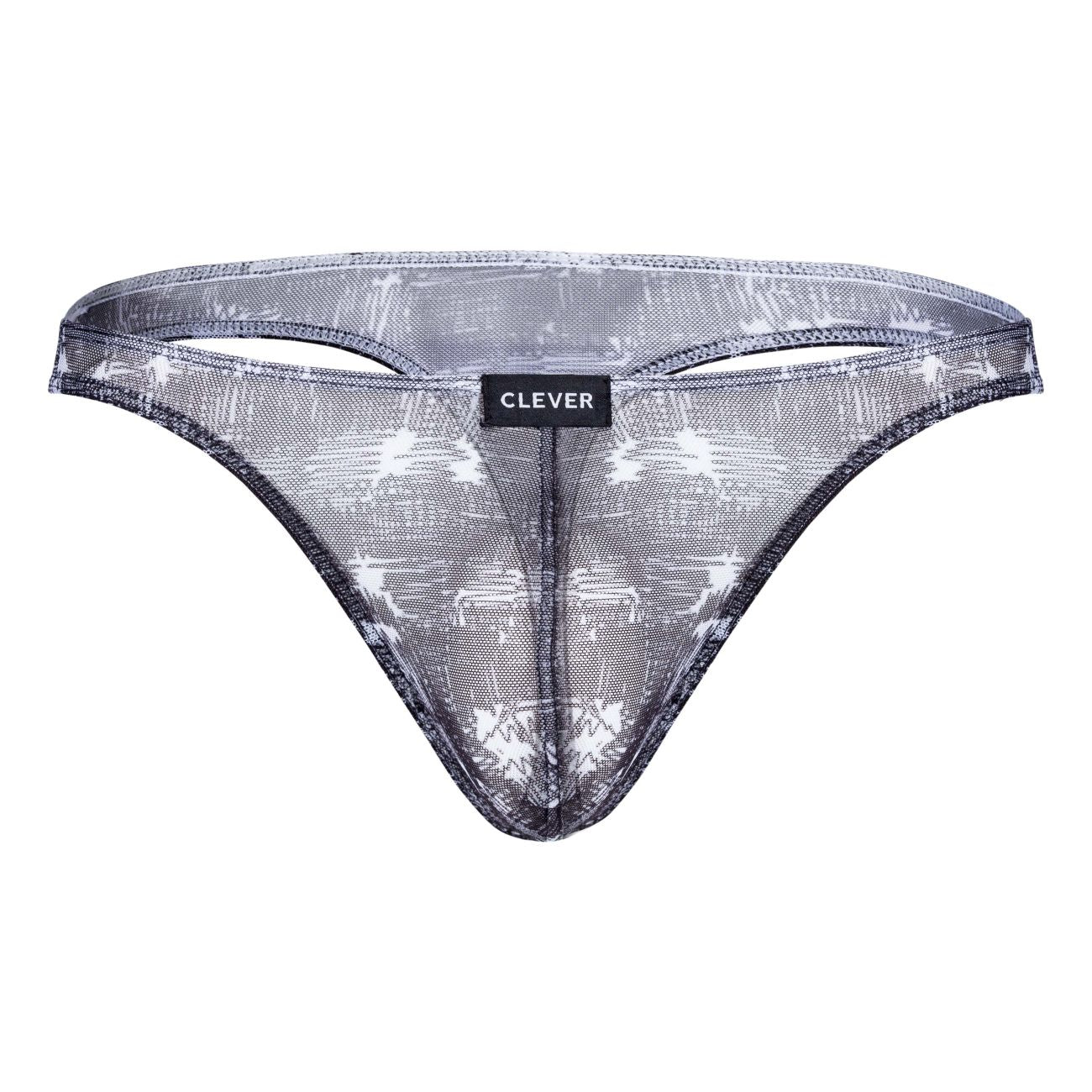 Black and white patterned sheer mesh thong with clever brand label in clever 100008 3pk australian latin thongs set