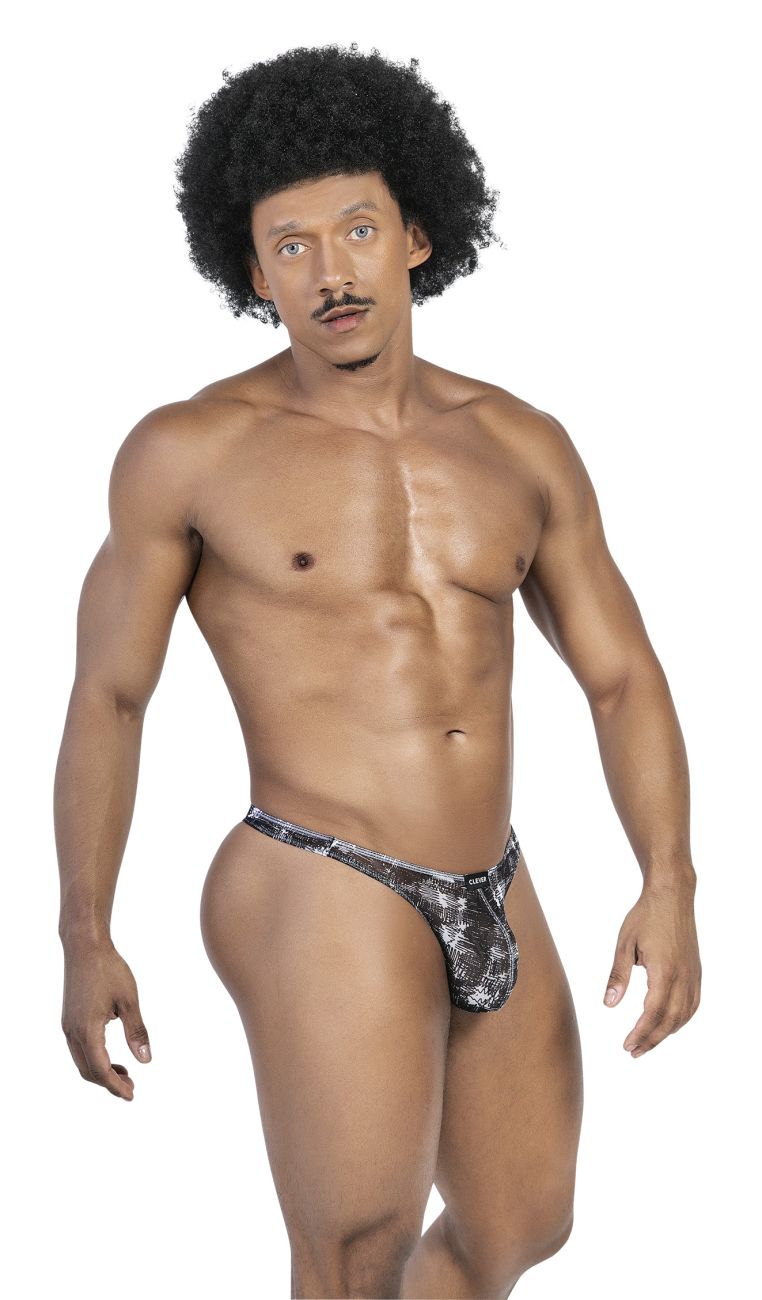 Black and gray patterned men’s thong with subtle sheen from clever 100008 3pk australian latin thongs collection