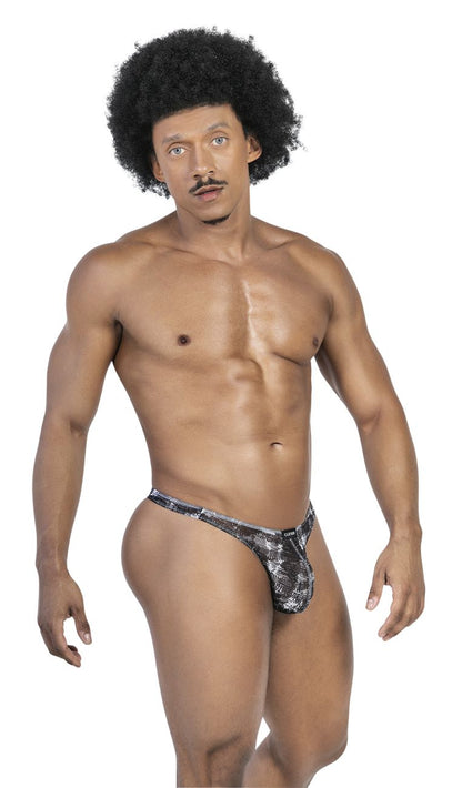 Black and gray patterned men’s thong with subtle sheen from clever 100008 3pk australian latin thongs collection