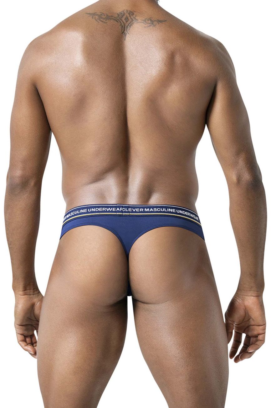 Navy blue clever 100010 men’s briefs with white elastic waistband featuring black text from australian latin thongs 3pk