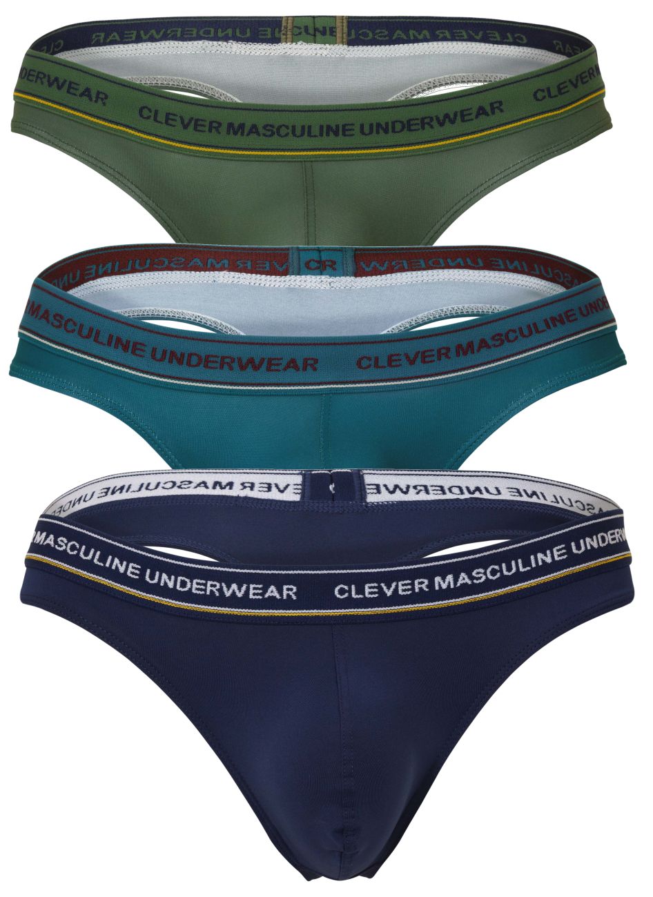 Set of three clever 100010 australian latin thongs in blue petrol and green with elastic branded waistbands