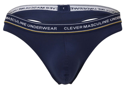 Navy blue men’s briefs with white and gold clever masculine underwear branded waistband from clever 100010 3PK Australian Latin thongs
