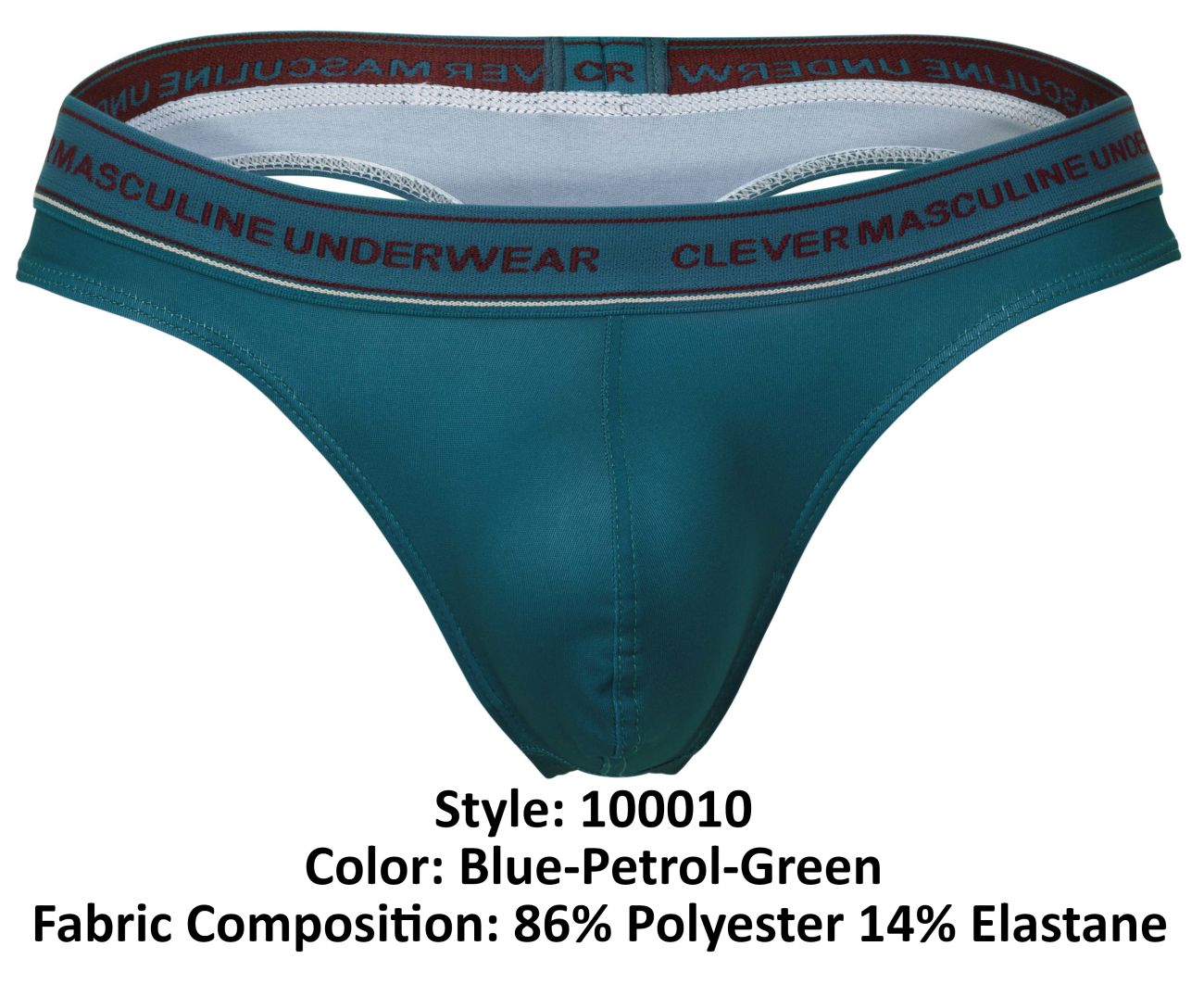 Teal blue-petrol-green clever 100010 men’s briefs with branded elastic waistband and clever masculine underwear text