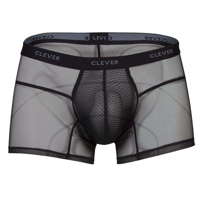 Black mesh clever 1673 legend trunks boxer briefs with reinforced elastic waistband and white clever logo in black