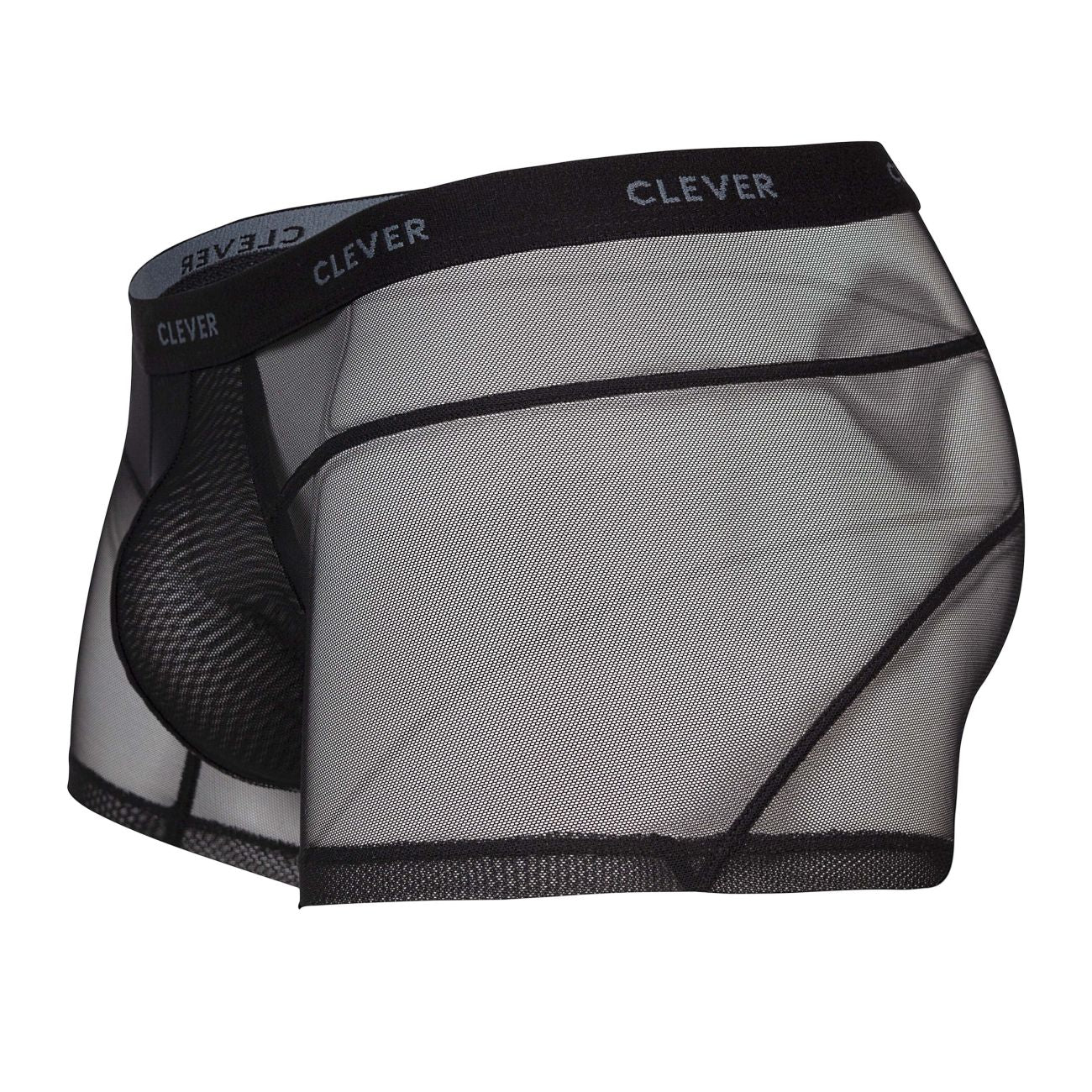 Clever 1673 legend trunks black mesh boxer briefs with reinforced pouch and gray clever waistband branding