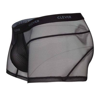 Clever 1673 legend trunks black mesh boxer briefs with reinforced pouch and gray clever waistband branding
