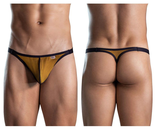 Gold and black clever 1676 eroticism thong in sleek minimalist design highlighting color orange details