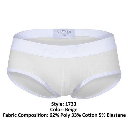 Beige clever 1733 briefs with white elastic waistband and trim designed for comfortable everyday wear