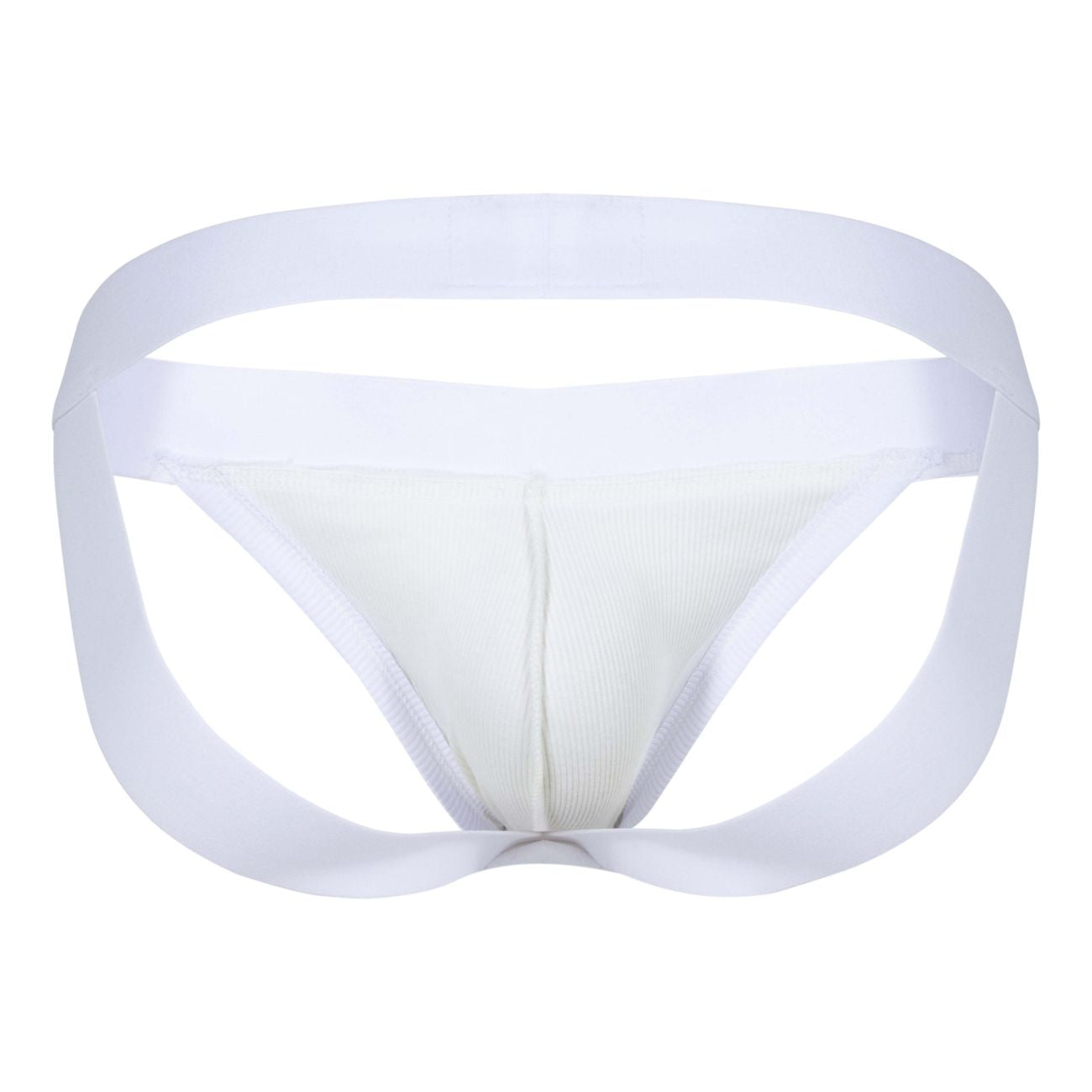 White clever 1734 colors jockstrap beige with smooth seamless design and supportive waistband shown from front