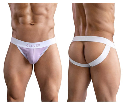White and lavender textured fabric briefs with white clever waistband in lilac color from clever 1734 colors jockstrap