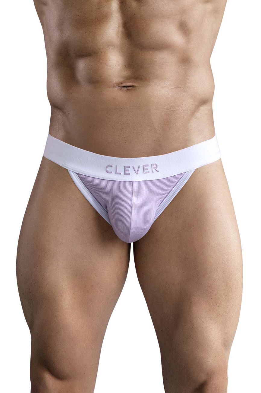 White and lavender striped briefs with a branded waistband from clever 1734 colors jockstrap color lilac collection