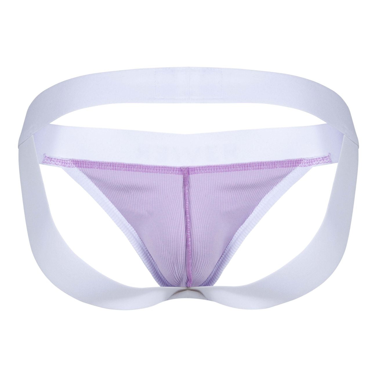White and lavender clever 1734 colors jockstrap briefs with supportive contoured mesh design in lilac color