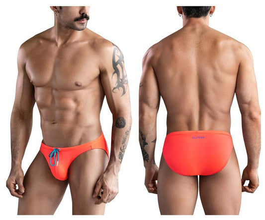 Clever 1735 vivo swim briefs in vibrant orange with blue drawstring designed for comfortable swimming use