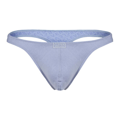 Light blue clever 1745 optimo thong made of smooth stretchy fabric with subtle repeating logo pattern on inner lining