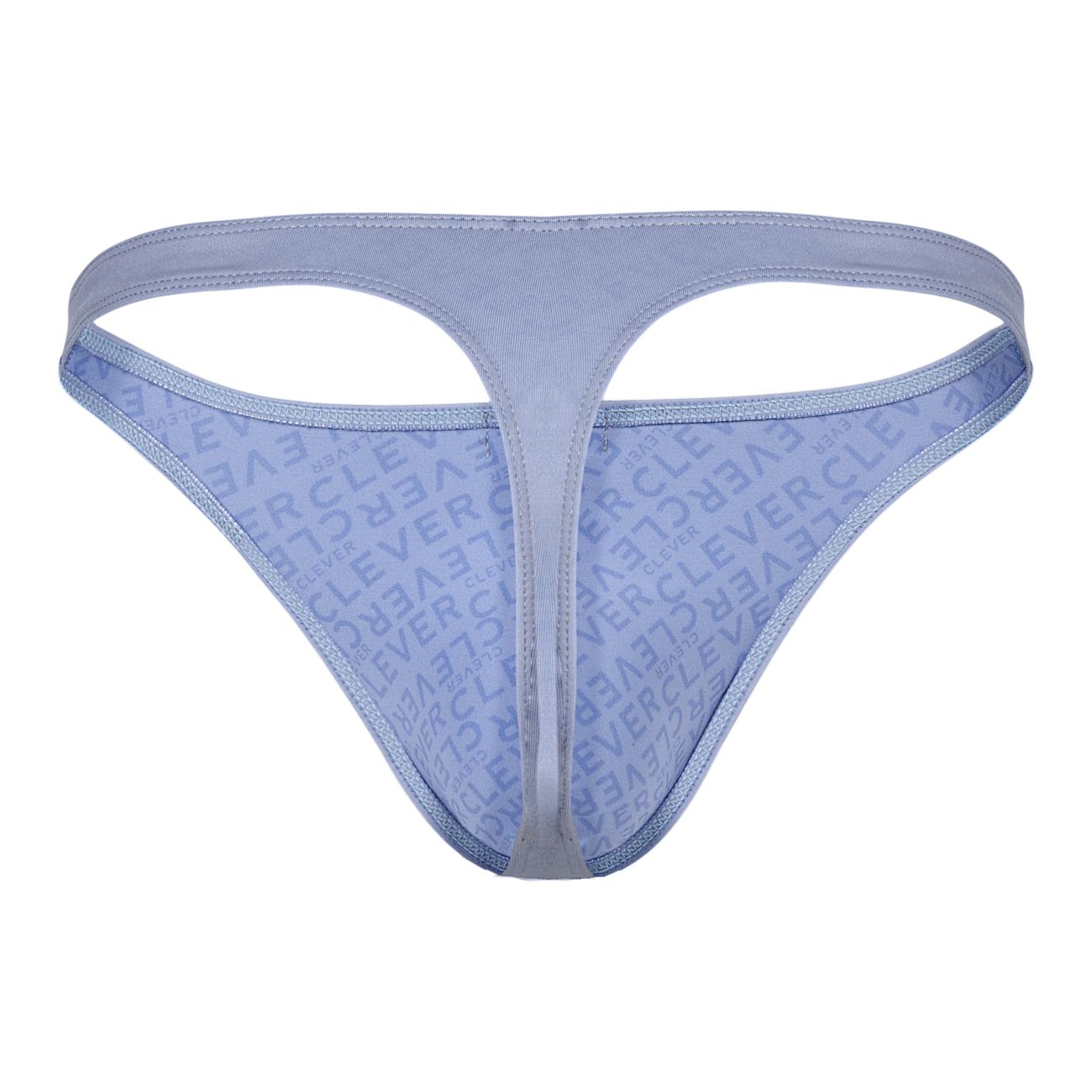 Light blue clever 1745 optimo thong with subtle repeating clever logo pattern across the fabric