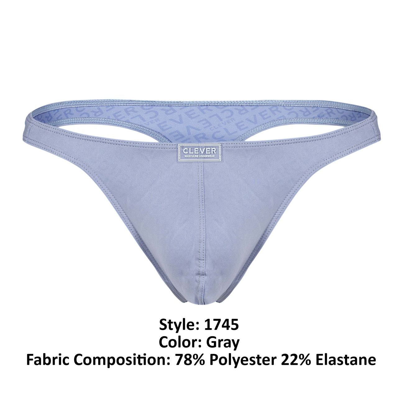 Gray clever 1745 optimo thong with subtle patterned interior and seamless stitching designed for comfortable wear